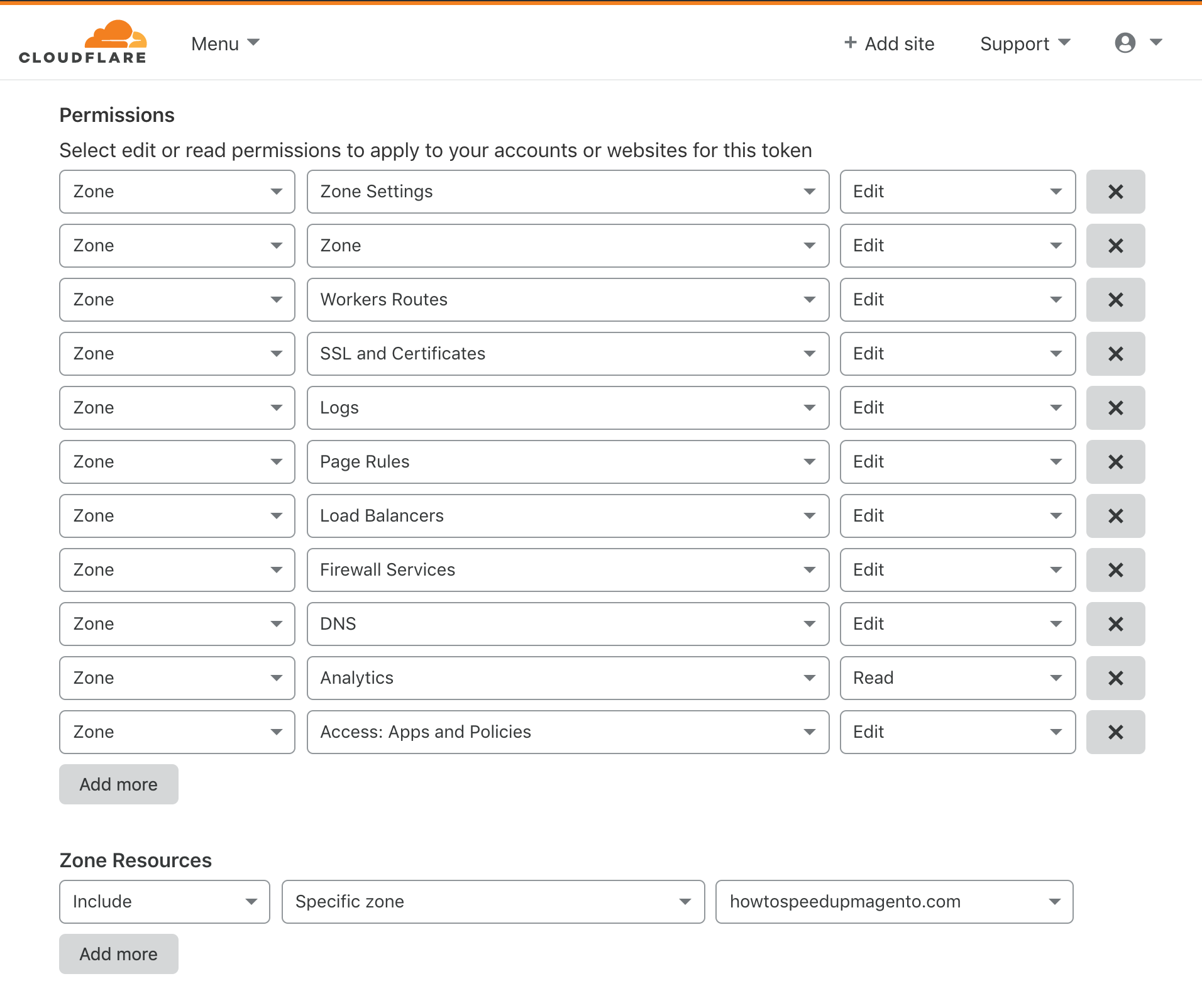 cloudflare token api config